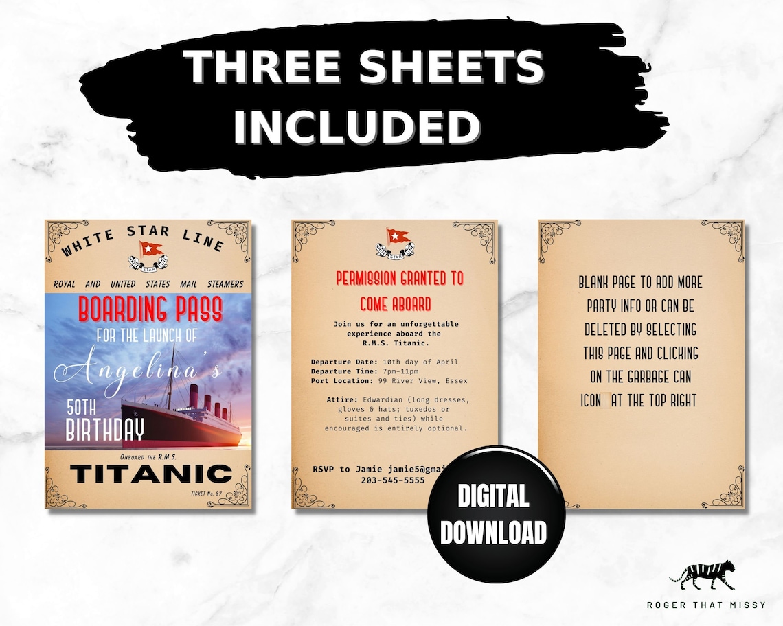 TITANIC Invitation Template Titanic Birthday Party Printable Titanic ...