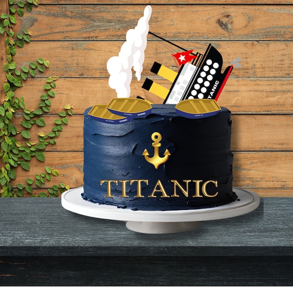 ¡Titanic Party Cake Topper con botes salvavidas y accesorios! ¡Decoraciones de fiesta TITANIC, descarga instantánea, impresión DIY en cartulina y uso! 1-100