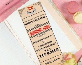 TITANIC Digital Book Mark Boarding Pass Bookmark TITANIC Bookmark Purchase and Print RMS Custom White Star Line, Vintage Boarding Pass, 1912