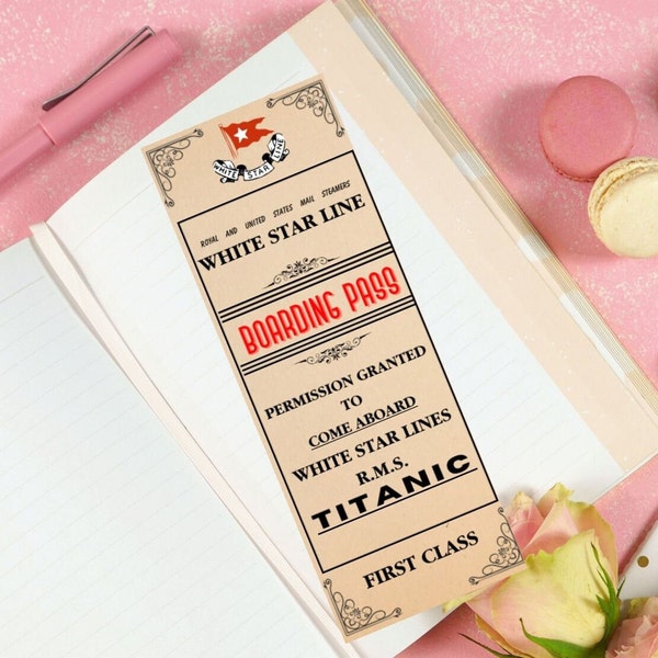 TITANIC Book Mark Boarding Pass Bookmark TITANIC Bookmark Purchase and Print RMS Custom White Star Line, Vintage Boarding Pass, Titanic 1912