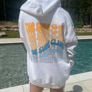Surf Club Hoodie Retro Wave Aesthetic Hoodie Light Blue and Tangerine Summer Hoodie Vacation Vibes