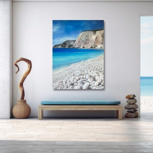 Lefkada Travel Oil Painting Print Canvas Wall Art Lefkada Greece Wall Hanging HomeDecor Lefkada Gift Art Lovers Print Lefkada Greece WallArt