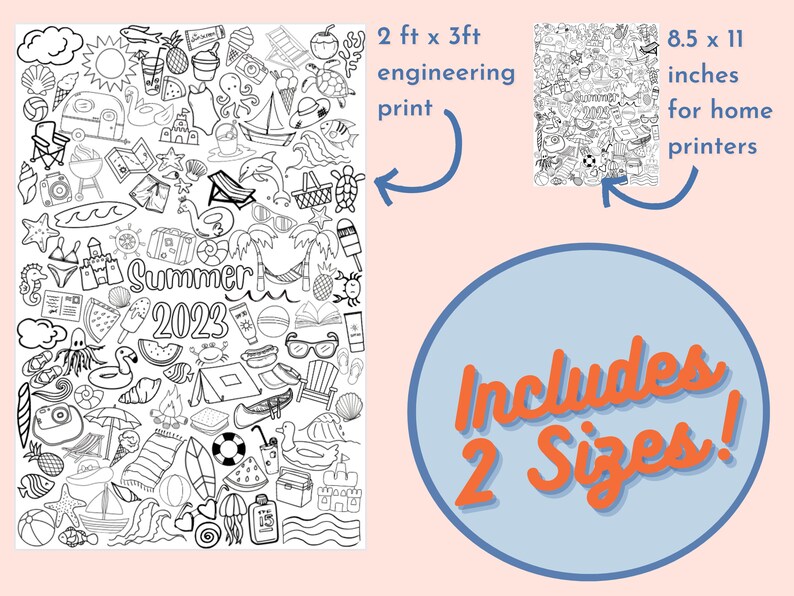 Summer Coloring Pages Updated for 2024 2 Sizes Included Printable
