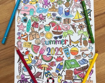 Summer Coloring Pages Updated for 2024 | 2 Sizes Included | Printable Coloring Sheets | Engineering and Standard Size |