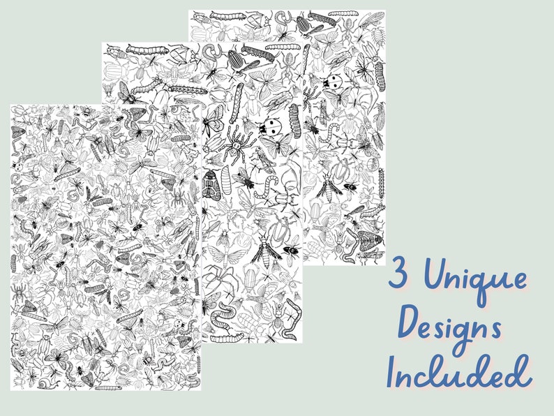 May include: Three black and white printable digital paper designs featuring a variety of insects, bugs, and spiders. The designs are perfect for scrapbooking, card making, and other craft projects.