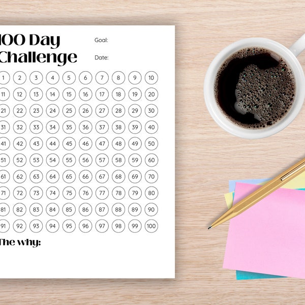 100 Day Challenge Printable Tracker Goal Setting Healthy Habits Chart ...