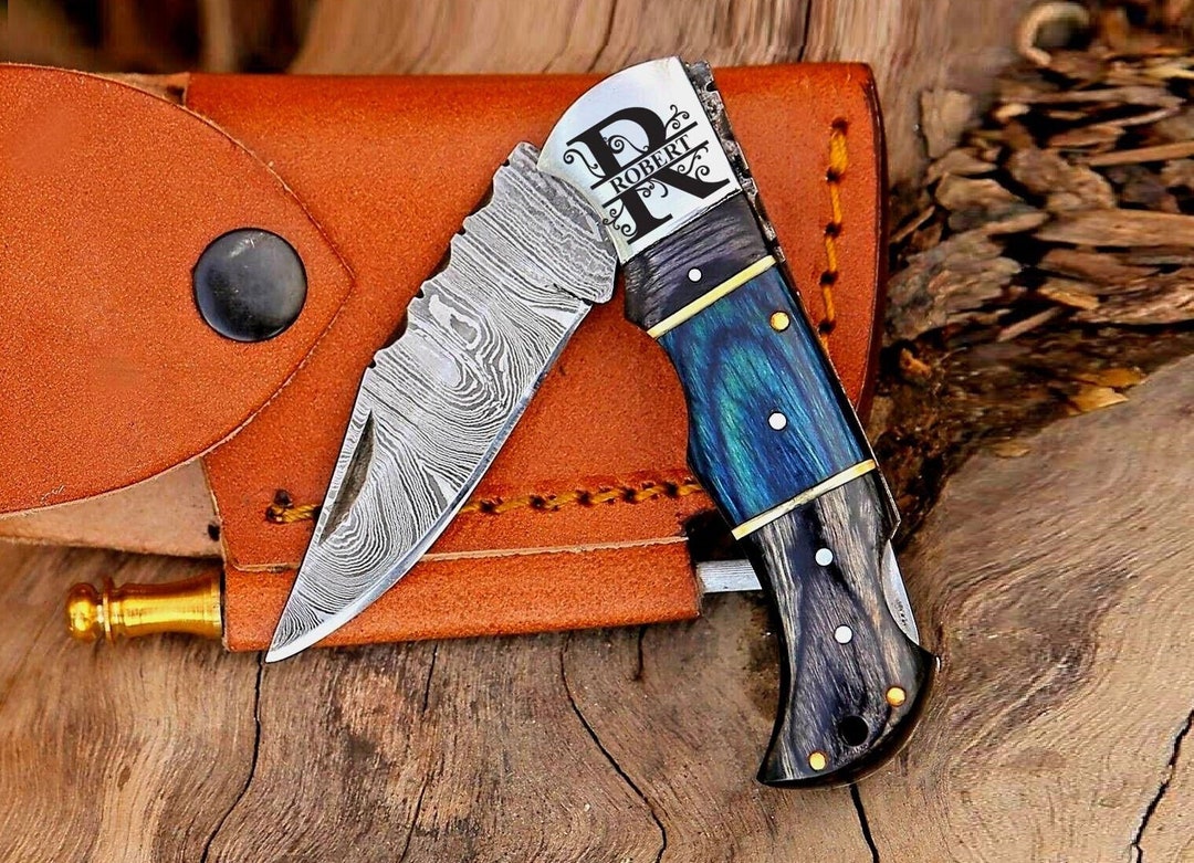 Handmade Pocket Knife Damascus Folding Knives Wood Handle Size Etsy