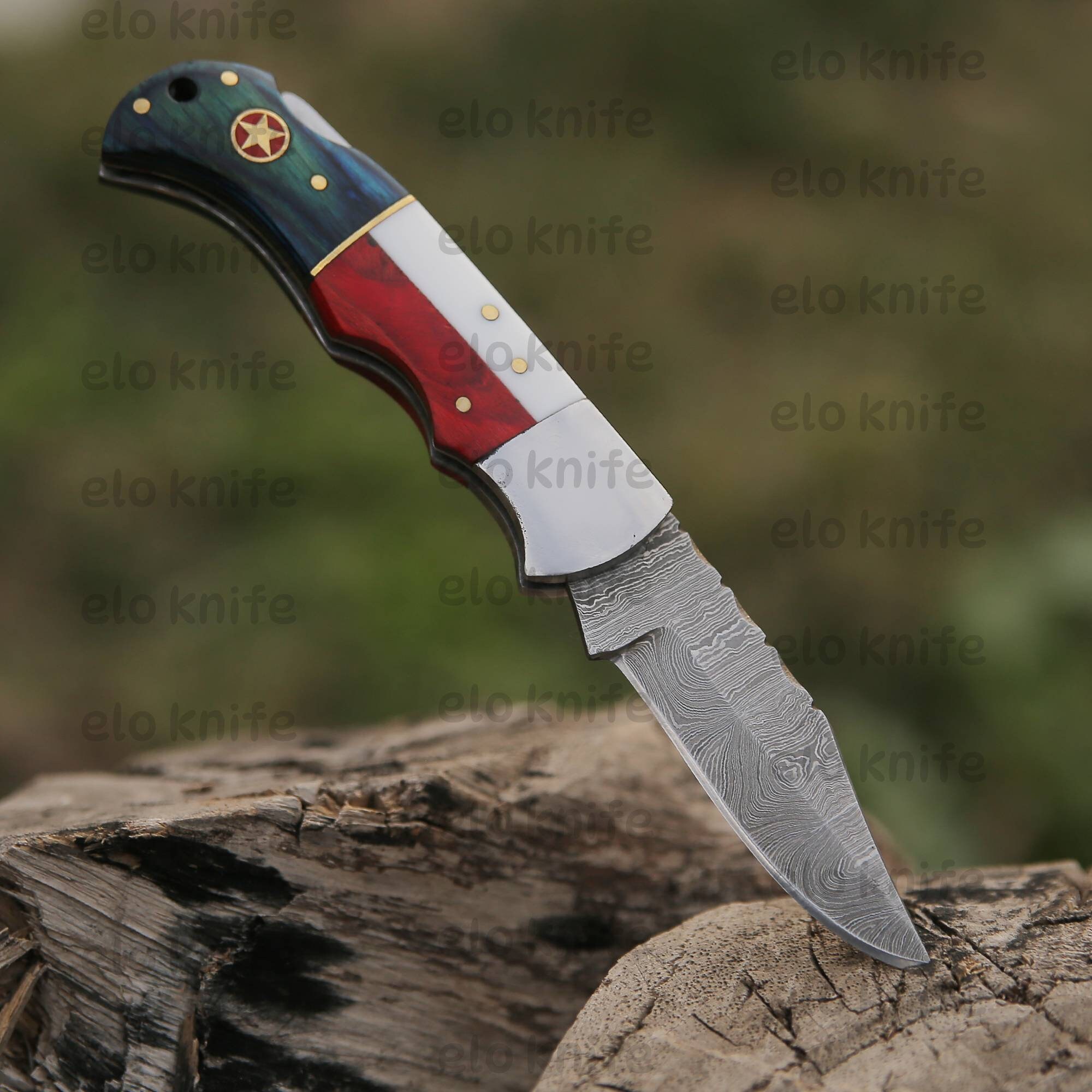 Custom Pocket Knife Handmade Damascus Folding Knives USA Texas Etsy