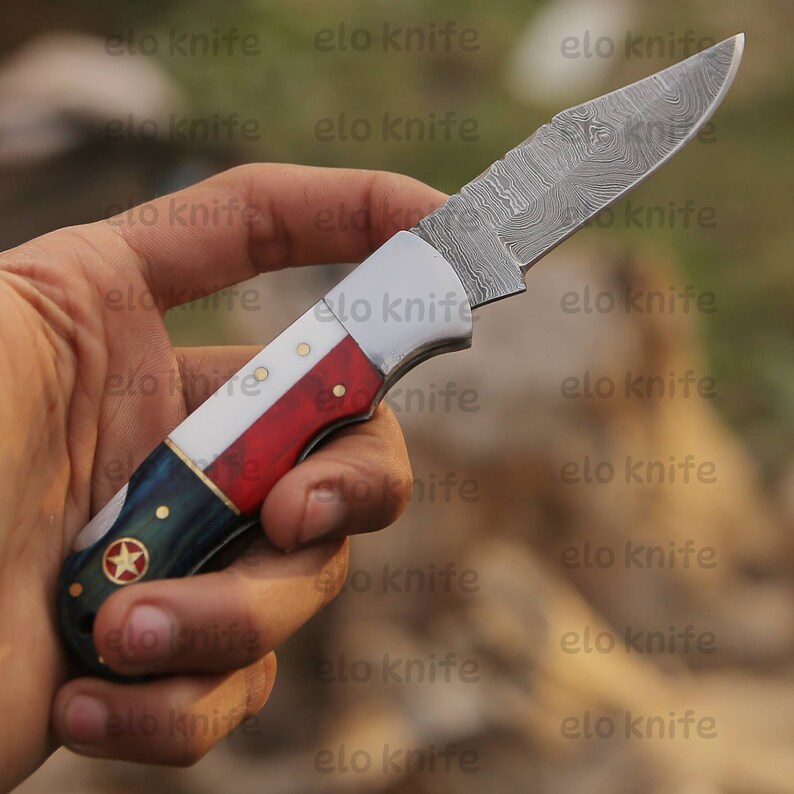 Custom Pocket Knife Handmade Damascus Folding Knives USA Texas Etsy