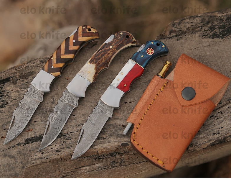 Custom Pocket Knife Handmade Damascus Folding Knives USA Texas Etsy