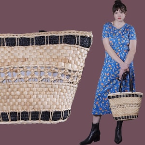 Bolso de cesta francesa, bolso de paja, cesta francesa, cesta de mercado francés, bolso de playa, bolso de doble asa, bolso marroquí, bolso marroquí boho
