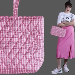 Y2K Quilted Purse Pink White  puffed pink striped bag small 00s small handbag