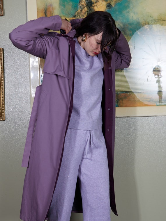 Purple Trench coat Vintage hooded trench chic min… - image 4