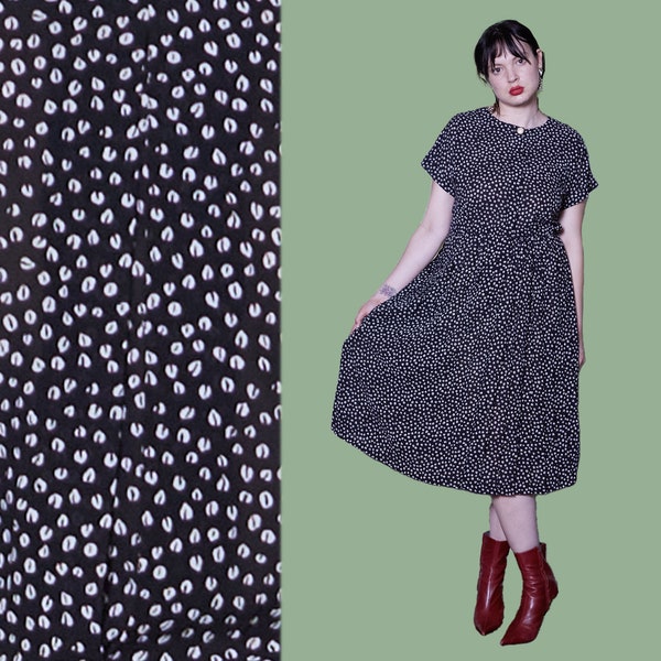 POLKA DOT DRESS 90s vintage secretary dress maxi black and white dress business work place dress funky retro med medium pleats