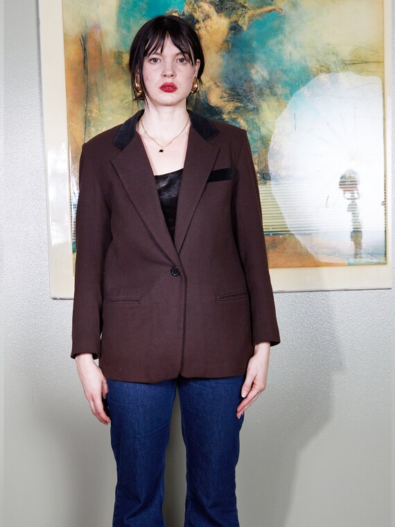 Vintage Blazer Jacket brown minimalist blazer 90s… - image 4