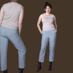 Pantalon taille élastique Pantalon bleu ardoise jambe droite polyester pantalon normcore uni basique