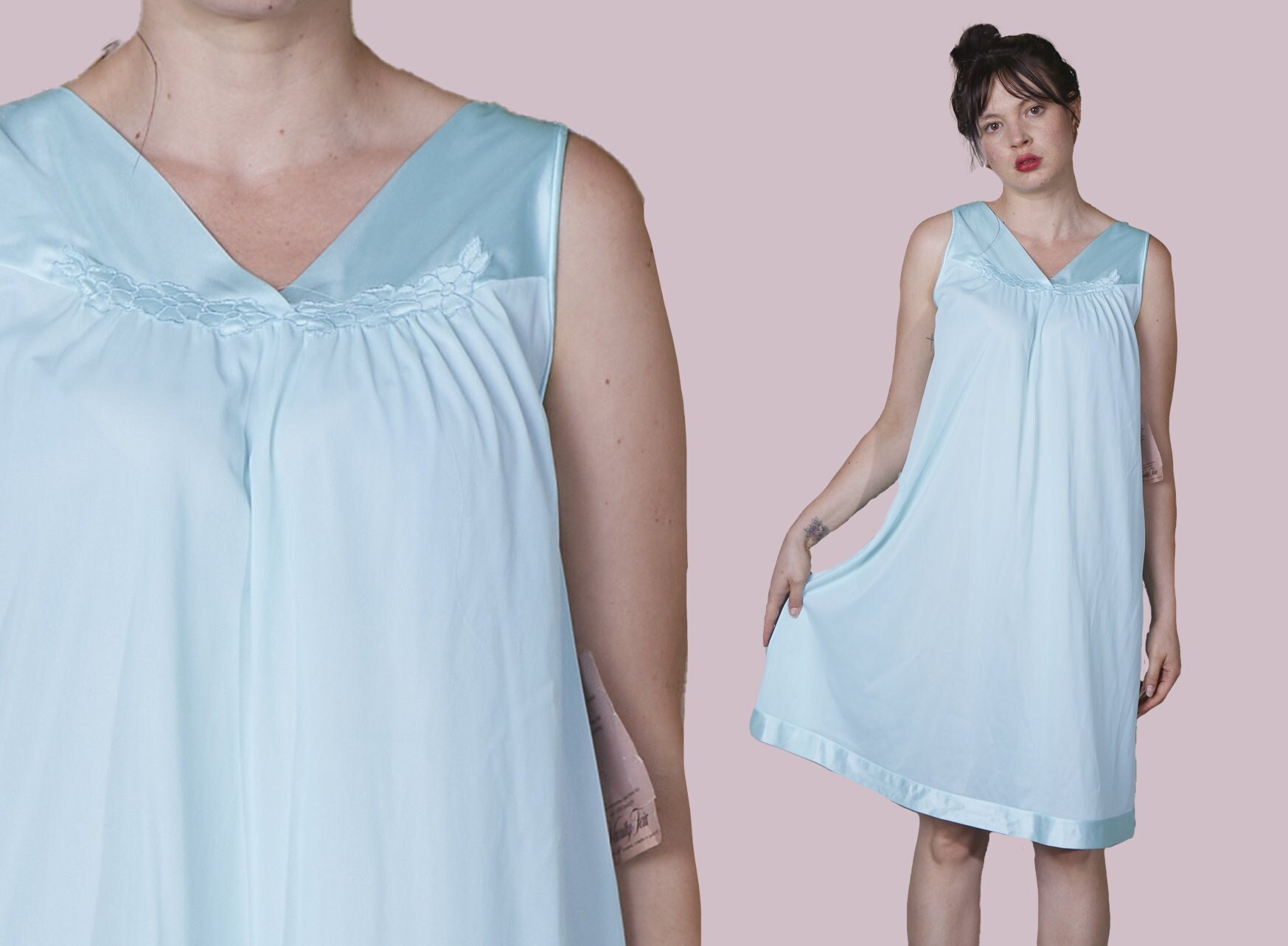 VANITY FAIR NIGHTGOWN Nighty Lingerie Dress Powder Blue Kitsch Kitschy