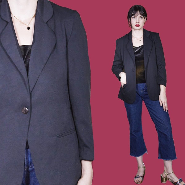 Vintage Blazer Jacket minimalist oversize blazer 90s chic vintage 1990s black  jacket light weight coat business work attire med medium