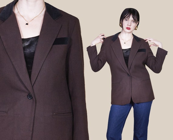 Vintage Blazer Jacket brown minimalist blazer 90s… - image 1