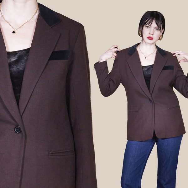 Vintage Blazer Jacket brown minimalist blazer 90s chic vintage 1990s tailored  jacket light weight  business work attire med medium