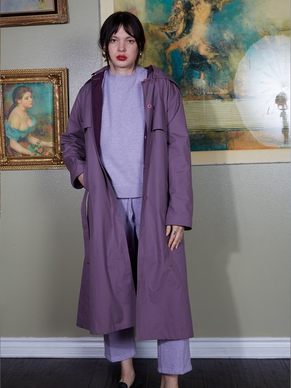 Purple Trench coat Vintage hooded trench chic min… - image 7