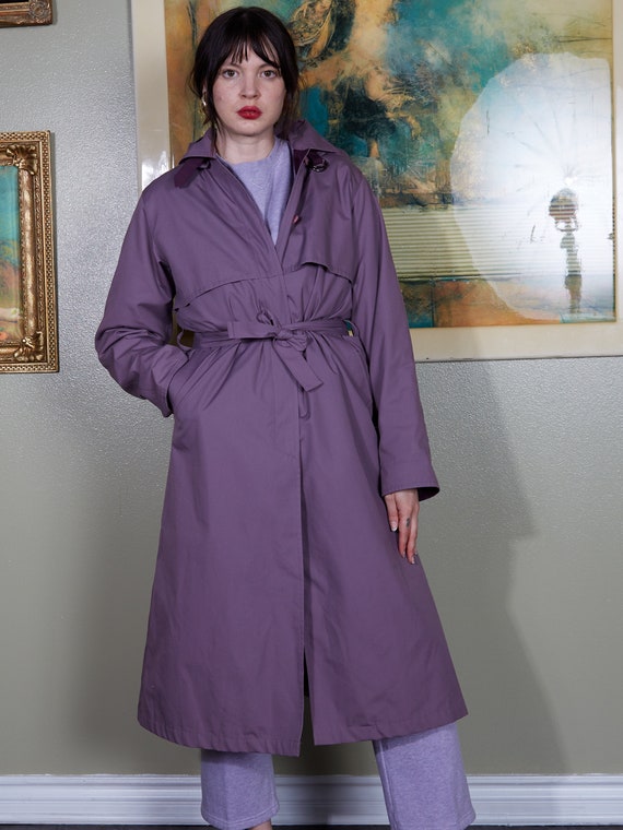 Purple Trench coat Vintage hooded trench chic min… - image 3