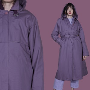 Purple Trench coat Vintage hooded trench chic minimalist lavender mauve coat winter coat  oversized long coat lilac