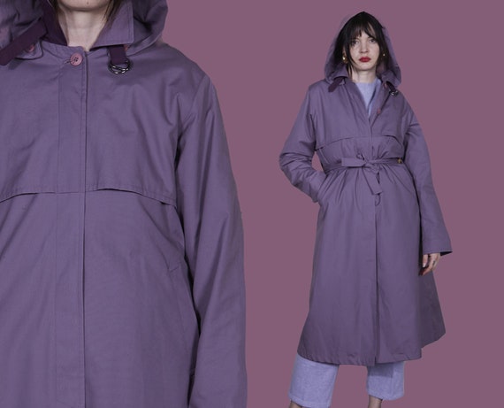 Purple Trench coat Vintage hooded trench chic min… - image 1