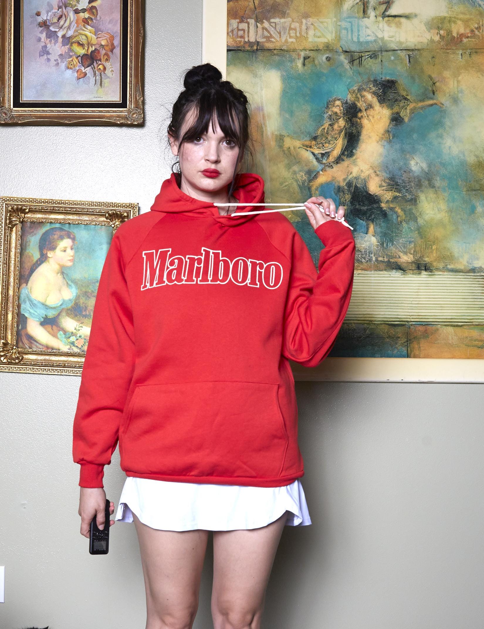 Felpa con cappuccio vintage anni '90 Marlboro Logo Incantesimo Pullover  Rossa Tu