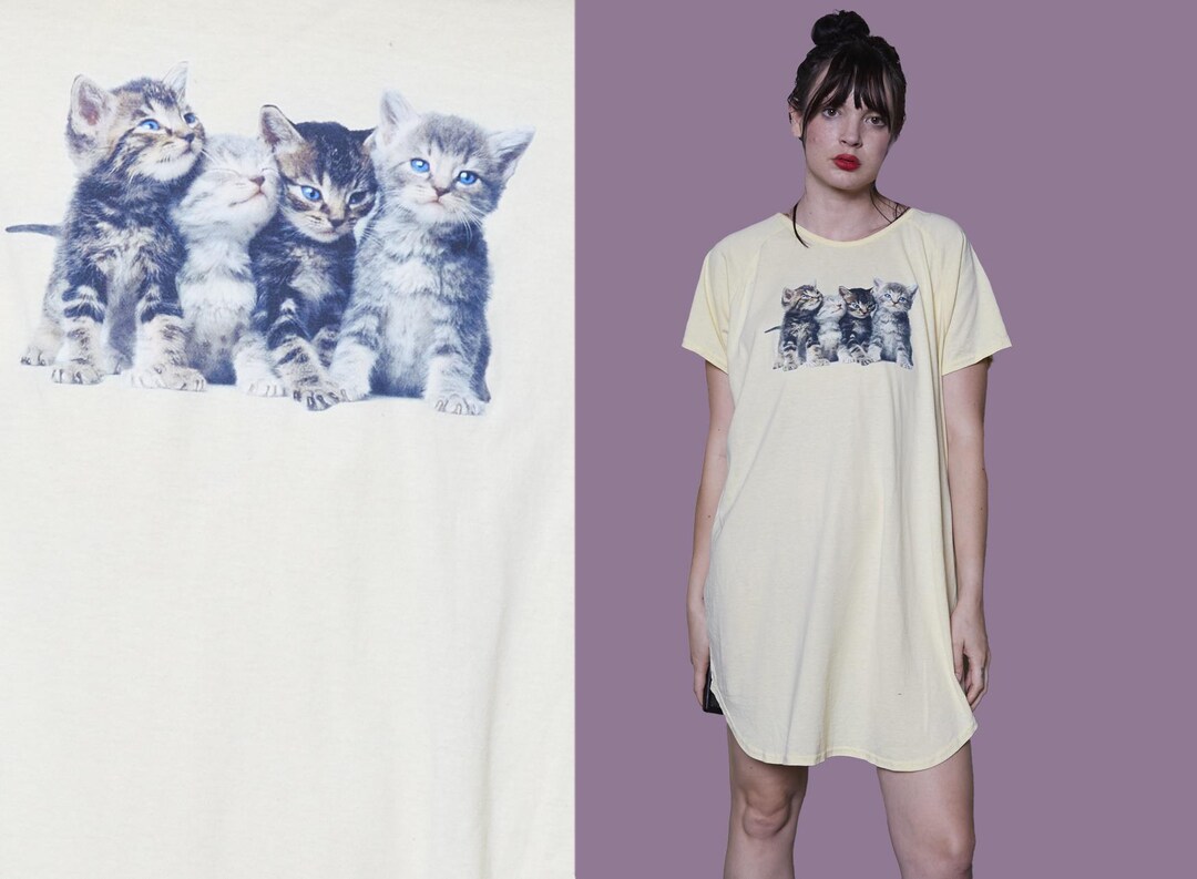 Yellow Doodle Cat Print Bodycon Dress