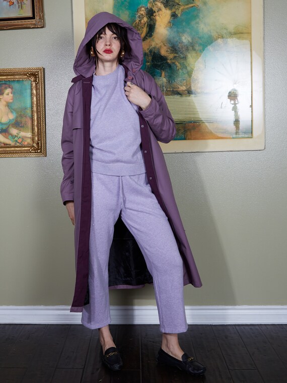 Purple Trench coat Vintage hooded trench chic min… - image 5