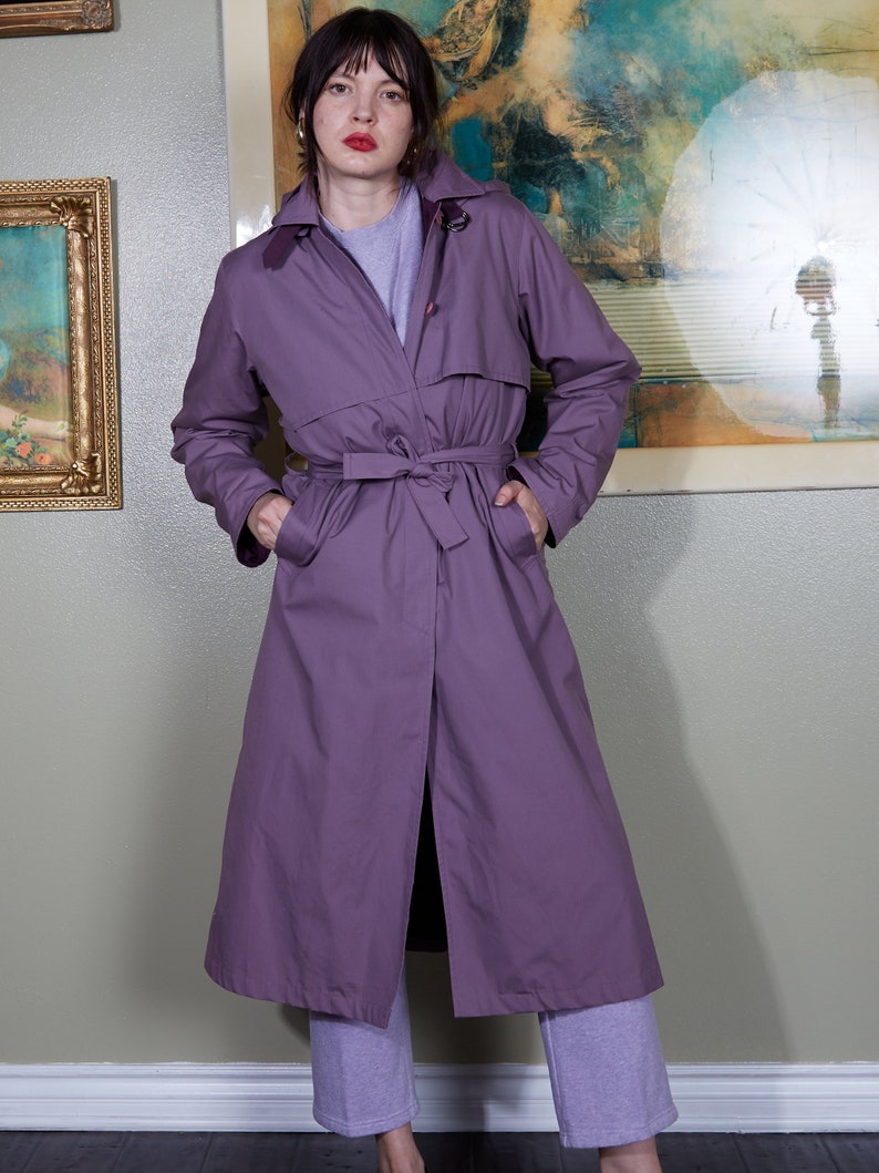 Vivo Hema Long Sleeve Trench Collar A-line Coat - Purple