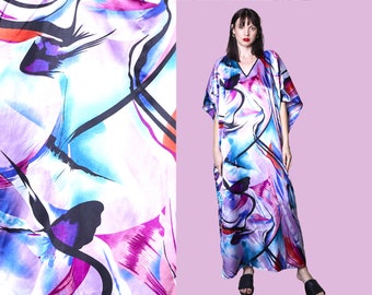 SILK RESORT DRESS Kaftan colorful maxi dress boho bohemian oversized dress resort wear purple long caftan vintage 80s artsy dress