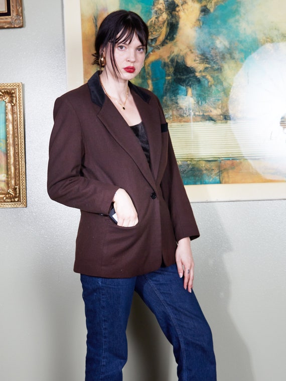 Vintage Blazer Jacket brown minimalist blazer 90s… - image 3