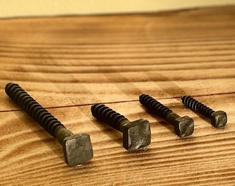 Blacksmith Hand Forged Iron Square Head Screws, Different Sizes, wrought iron, black Iron , any DIY project. Screw. SET OF 10