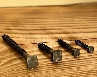 Blacksmith Hand Forged Iron Square Head Screws, Different Sizes, wrought iron, black Iron , any DIY project. Screw