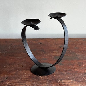 Candlestick for two big candles. Vintage wrought iron. Holder for two hands. Black Hand Forged. Romantic Table - Tabletop - Bedroom Decor