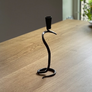 Black and golden snake candle holder | Handmade wrought iron candlestick. Blacksmit made candle holder, Snake, cobra style