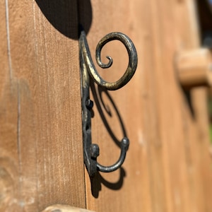 Handcrafted Wrought Iron Hook - Approx. 15cm Length - Golden Black Finish - Unique Design Element