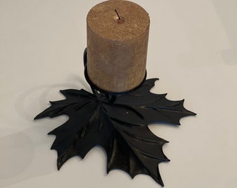 Unique Maple Leaf Style Candle Holder | Black Maple Leaf Base | Nature Made Symbol in Candle Holder | Based on a maple leaf design