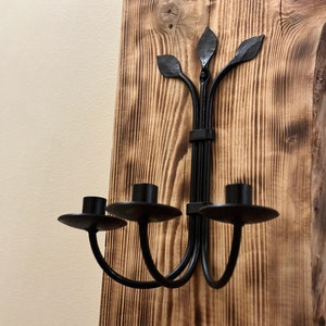 Vintage Black Iron Wall Mount Candle Sconce with three candles holders