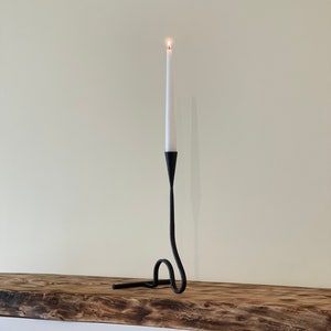 S-type, Snake style Handmade wrought iron forged standing type candlestick. S-Shape. Candle holder with Black Finish.