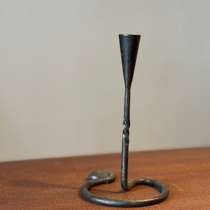 Handmade wrought iron forged standing type goldenblack candlestick. Blacksmit made candle holder