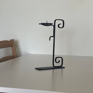 One Candle Candlestick. Candle Holder with Black Finish. 100% Handmade. Wrought iron forged. Modern style.