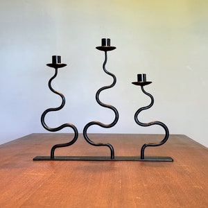 Wrought iron candlestick, can hold three candles, Curved candle stand