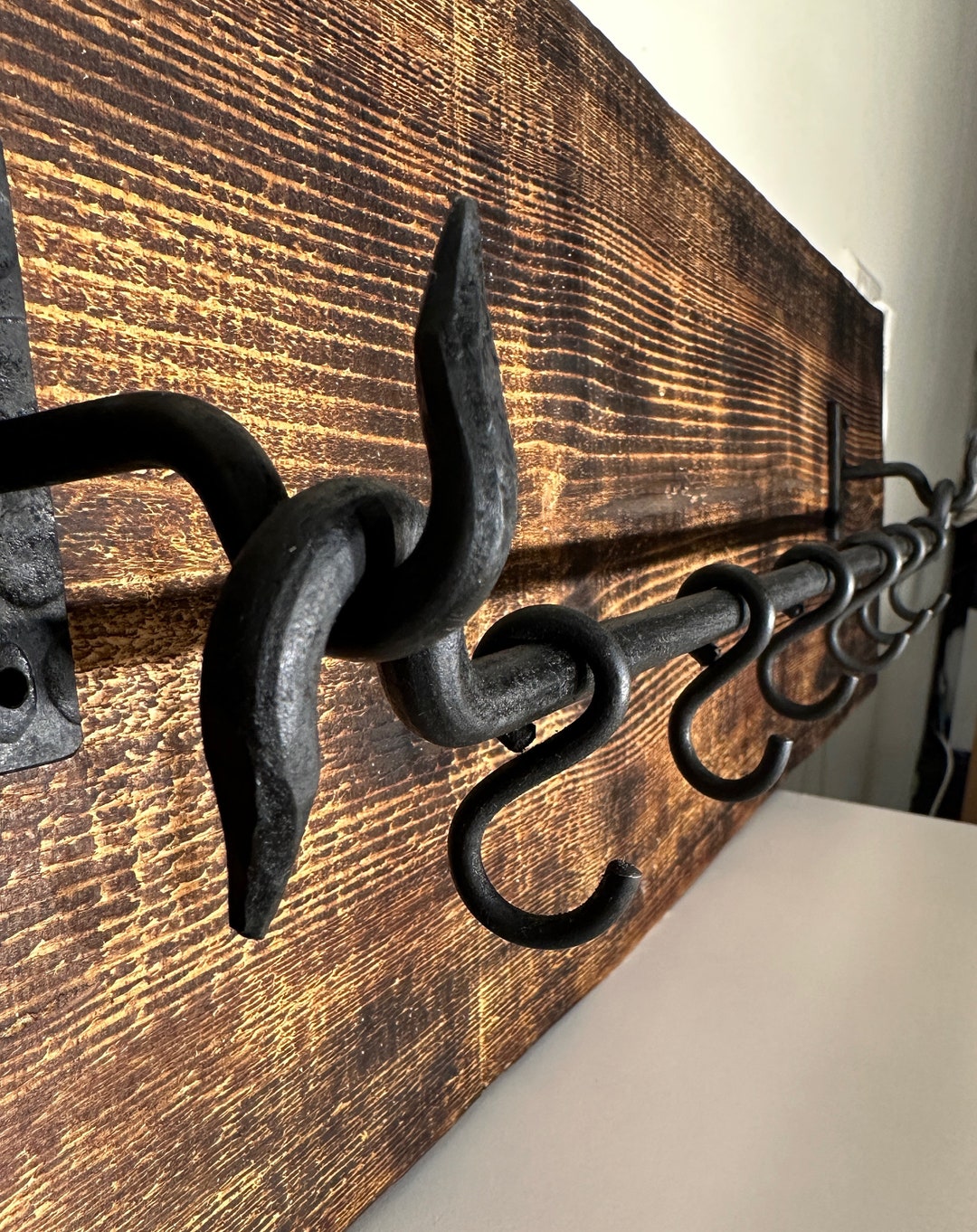 Estante de hierro forjado para ollas, sartenes, organizador de