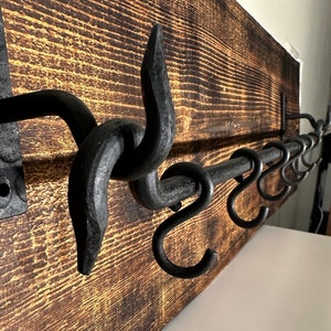 iron hook rail | metal Kitchen Hooks | Sliding Cup Hooks | Pan Rack | Sliding Cup Loop | Black mug holder | Wrought iron | hand forged | Beautiful hanger | Housewarming present | quality handmade | blacksmith made | looks unique |  Beautiful house