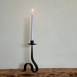 S-type, Snake style Handmade wrought iron forged standing type candlestick. S-Shape. Candle holder with Black Finish.