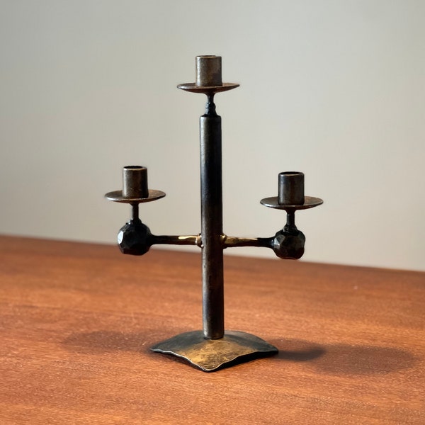 Antique vintage candlestick for three candles | Forged standing type candlestick | Candelabra | Holds 3 Candles | Wrought Iron | Hand Forged