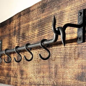 iron hook rail | metal Kitchen Hooks | Sliding Cup Hooks | Pan Rack | Sliding Cup Loop | Black mug holder | Wrought iron | hand forged | Beautiful hanger | Housewarming present | quality handmade | blacksmith made | looks unique |  Beautiful house